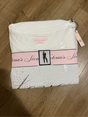Victoria's Secret White Pajama Top with Gold Script Accent
